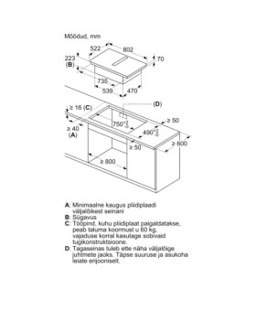 Õhupuhastiga pliidiplaat bosch, 4 x induktsioon, 80 cm, 595 m3/h, 69 db, lõigatud serv, must-foto5
