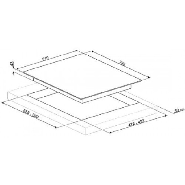 Pliidiplaat smeg linea, 5 x gaas, wok, 73 cm, rv teras Kodumasinad