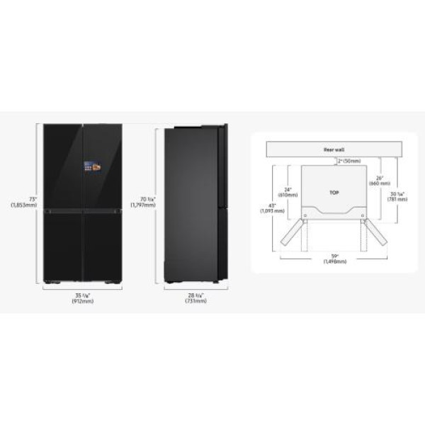 Külmik side-by-side samsung, 186 cm, 399/255 l, 35 db, elektrooniline juhtimine, nofrost, matt must