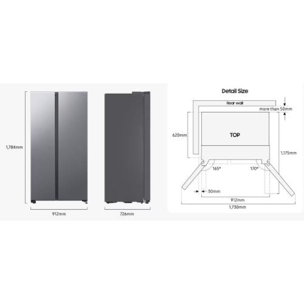 Külmik side-by-side samsung, 178 cm, 420/220 l, 36 db, elektrooniline juhtimine, nofrost, must