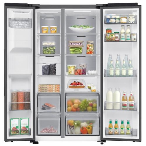 Külmik side-by-side samsung, 178 cm, 420/220 l, 36 db, elektrooniline juhtimine, nofrost, hõbedane