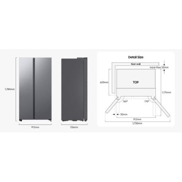Külmik side-by-side samsung, 178 cm, 420/220 l, 36 db, elektrooniline juhtimine, nofrost, hõbedane