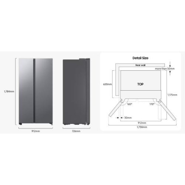 Külmik side-by-side samsung, 178 cm, 420/239 l, 36 db, elektrooniline juhtimine, nofrost, hõbedane