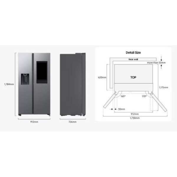 Külmik side-by-side samsung, 178 cm, 389/225 l, 34 db, elektrooniline juhtimine, nofrost, matt must