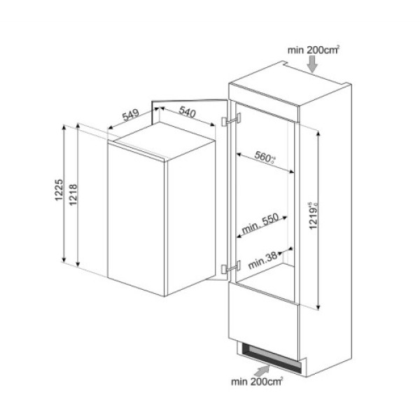 Külmik smeg, integreeritav, 122 cm, 174/14 l, 35 db, elektrooniline juhtimine, valge Kodumasinad