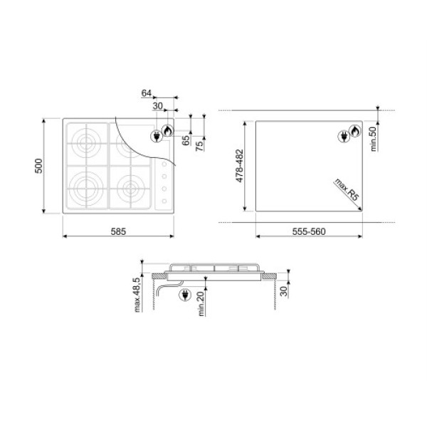 Pliidiplaat smeg selection, 4 x gaas, 60 cm, valge Kodumasinad