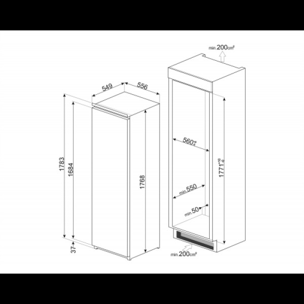 Sügavkülmik smeg, integreeritav, 178 cm, 204 l, 39 db, puutetundlik, nofrost, valge Kodumasinad