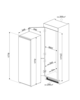 Sügavkülmik smeg, integreeritav, 177 cm, 204 l, 39 db, puutetundlik juhtimine, nofrost, valge-foto2