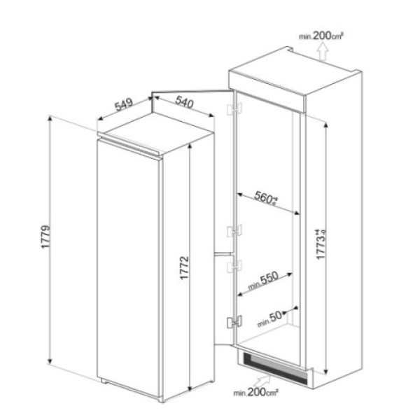 Sügavkülmik smeg, integreeritav, 177 cm, 204 l, 39 db, puutetundlik juhtimine, nofrost, valge Kodumasinad