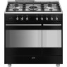 Gaasipliit smeg classic, 5 x gaas, 2 x elektriahi, pürolüüs, 90 cm, must