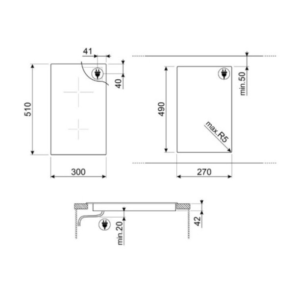 Pliidiplaat smeg, domino, 2 x hilight, 30 cm, lõigatud serv, must Kodumasinad