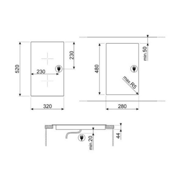 Pliidiplaat smeg, domino, 2 x hilight, 30 cm, rv-raam, must