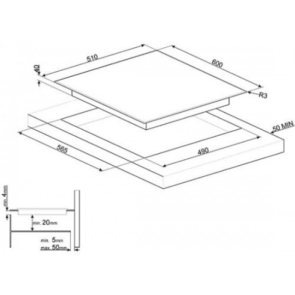 Pliidiplaat smeg, 4 x hilight, 60 cm, must, lõigatud serv Kodumasinad