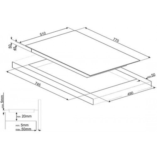 Pliidiplaat smeg, 4 x hilight, 80 cm, must, faasitud serv Kodumasinad