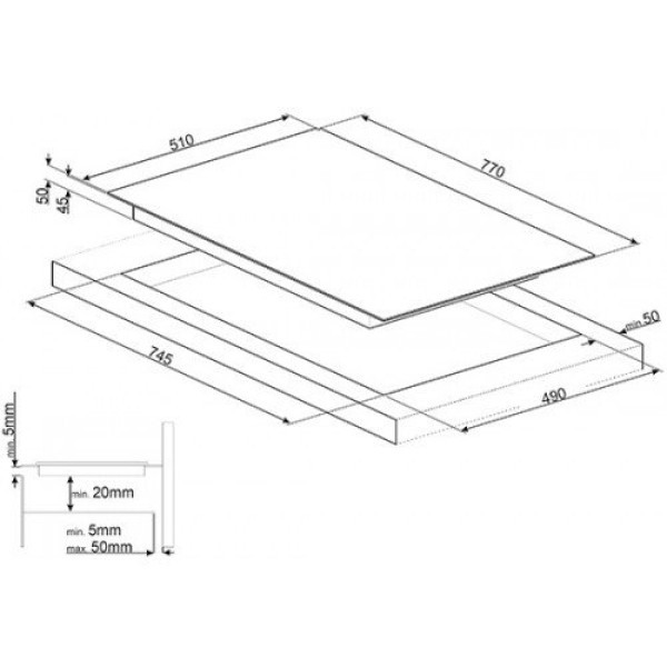 Pliidiplaat smeg, 4 x hilight, 80 cm, must, lõigatud serv Kodumasinad