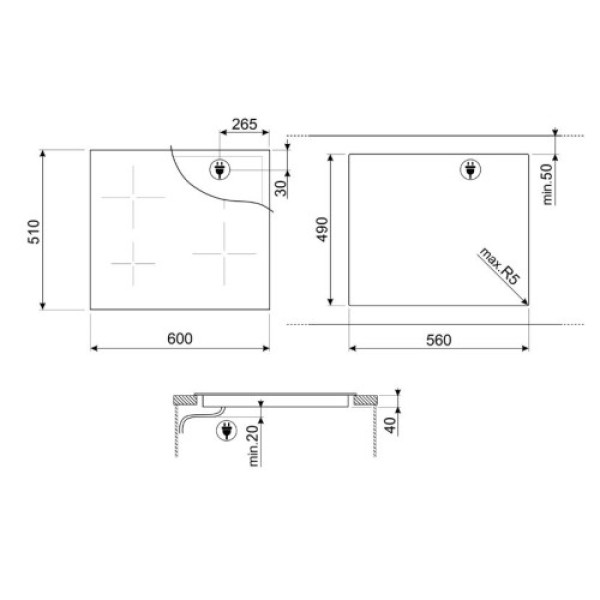 Pliidiplaat smeg, 4 x hilight, 60 cm, must Kodumasinad