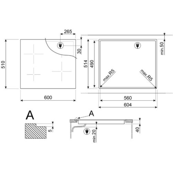 Pliidiplaat smeg, 4 x hilight, 60 cm, must Kodumasinad