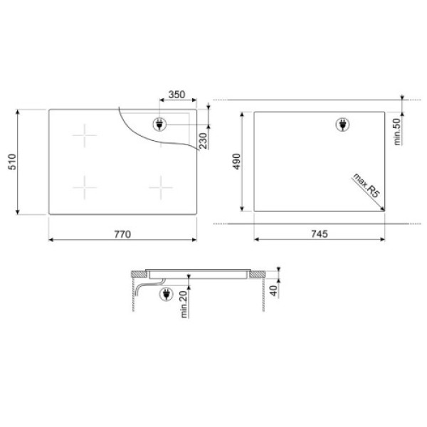 Pliidiplaat smeg, 4 x hilight, 77 cm, must Kodumasinad