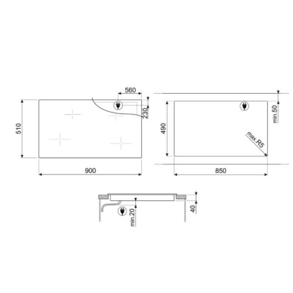 Pliidiplaat smeg, 4 x hilight, 90 cm, must Kodumasinad