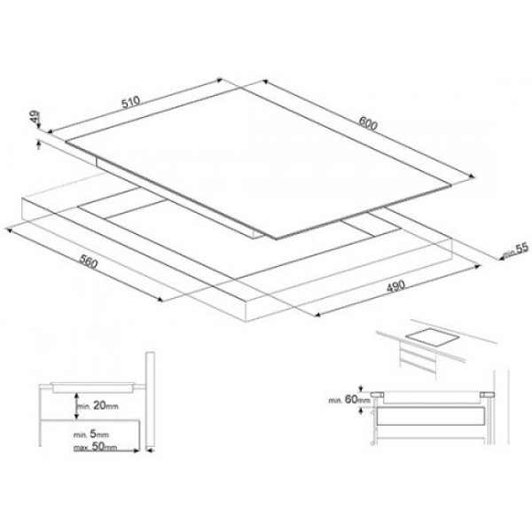 Pliidiplaat smeg, 3 x induktsioon, 60 cm, must, lõigatud serv Kodumasinad