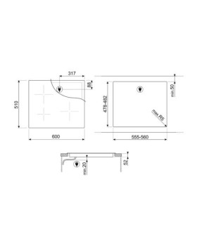Pliidiplaat smeg, 3 x induktsioon, 60 cm, must, lõigatud serv-foto4
