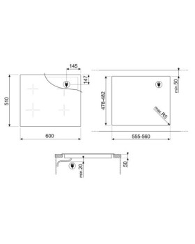 Pliidiplaat smeg, 4 x induktsioon, 60 cm, lõigatud, must-foto5