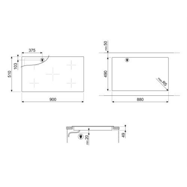 Pliidiplaat smeg, 5 x induktsioon, flexi-tsoon, 90 cm, faasitud esiserv Kodumasinad