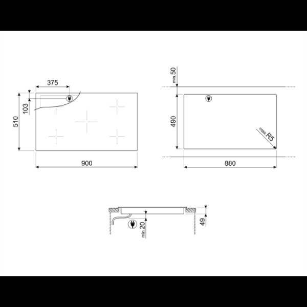 Pliidiplaat smeg, 5 x induktsioon, flexi-tsoon, 90 cm, faasitud esiserv Kodumasinad