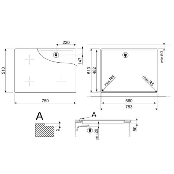 Pliidiplaat smeg, 4 x induktsioon, multitsoon, 70/75 cm, must Kodumasinad