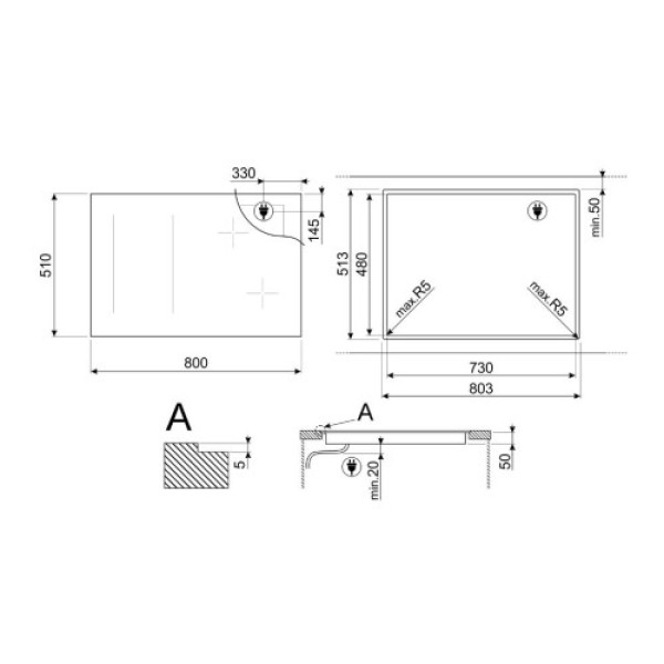 Pliidiplaat smeg, 4 x induktsioon, multitsoon, 80 cm, must Kodumasinad