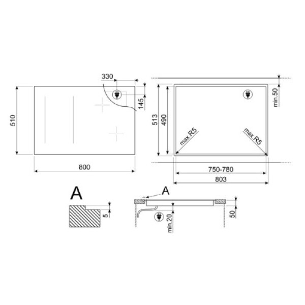 Pliidiplaat smeg, 5 x induktsioon, multitsoon, 80 cm, must Kodumasinad