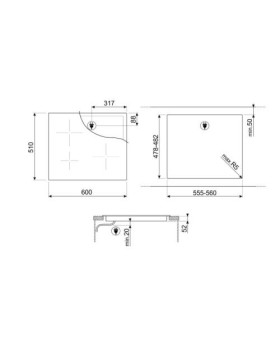 Pliidiplaat smeg, 4 x induktsioon, 60 cm, lõigatud serv, must-foto2
