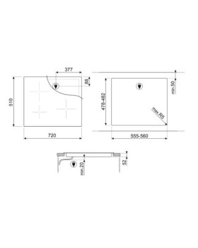 Pliidiplaat smeg, 3 x induktsioon, 72 cm, must, lõigatud serv-foto2
