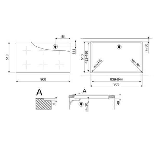 Pliidiplaat smeg, 5 x induktsioon, 90 cm, must Kodumasinad