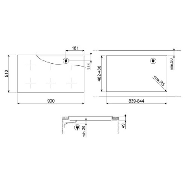 Pliidiplaat smeg, 5 x induktsioon, 90 cm, must Kodumasinad