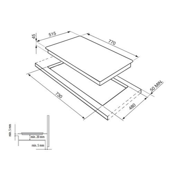 Pliidiplaat smeg, 4 x induktsioon, 77 cm, must, faasitud serv Kodumasinad