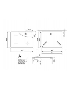 Pliidiplaat smeg, 4 x induktsioon, 75 cm, must, lõigatud serv-foto3