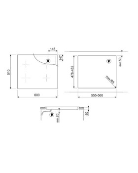 Pliidiplaat smeg, 4 x induktsioon, 60 cm, must, lõigatud servaga-foto6