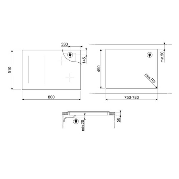 Pliidiplaat smeg, 4 x induktsioon, multitsoon, 80 cm, must Kodumasinad