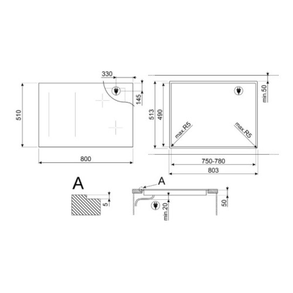 Pliidiplaat smeg, 4 x induktsioon, multitsoon, 80 cm, must Kodumasinad