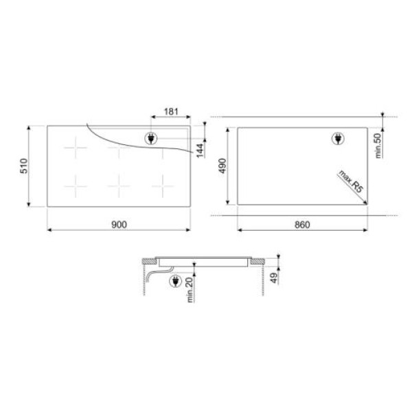 Pliidiplaat smeg classic, 6 x induktsioon, flexi-tsoon, 90 cm, lõigatud, matt valge