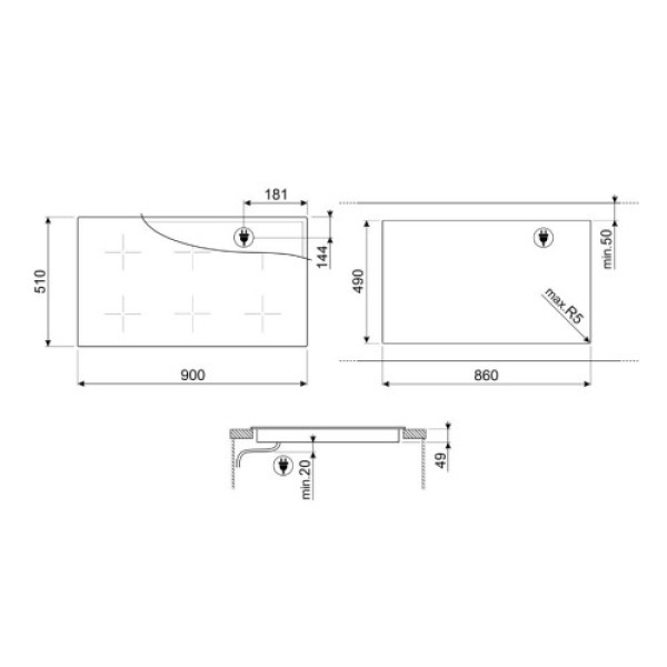 Pliidiplaat smeg dolce stil novo, 6 x multi induktsioon, 90 cm, lõigatud, must/vask Kodumasinad