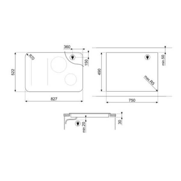 Pliidiplaat smeg isola, 4 x induktsioon, flexi-tsoon, 80 cm, autovent, faasitud, matt must/must