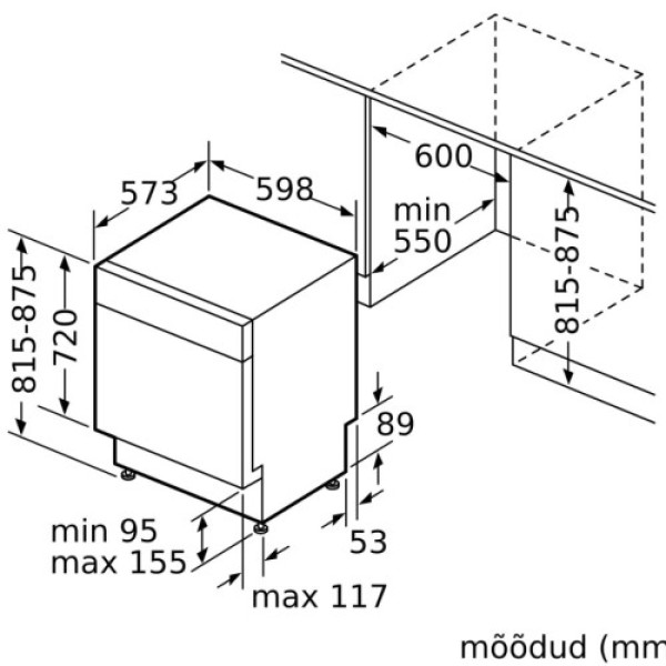 Nõudepesumasin bosch, integreeritav, 3 korvi, 60 cm, 42 db, rv uks Kodumasinad