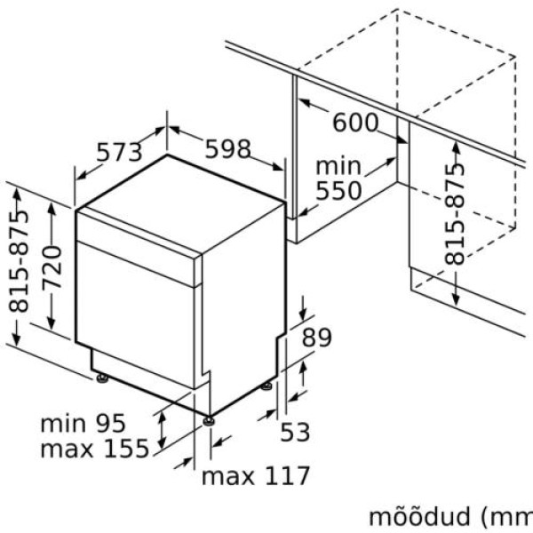 Nõudepesumasin bosch, integreeritav, 2 korvi, 60 cm, 46 db, valge
