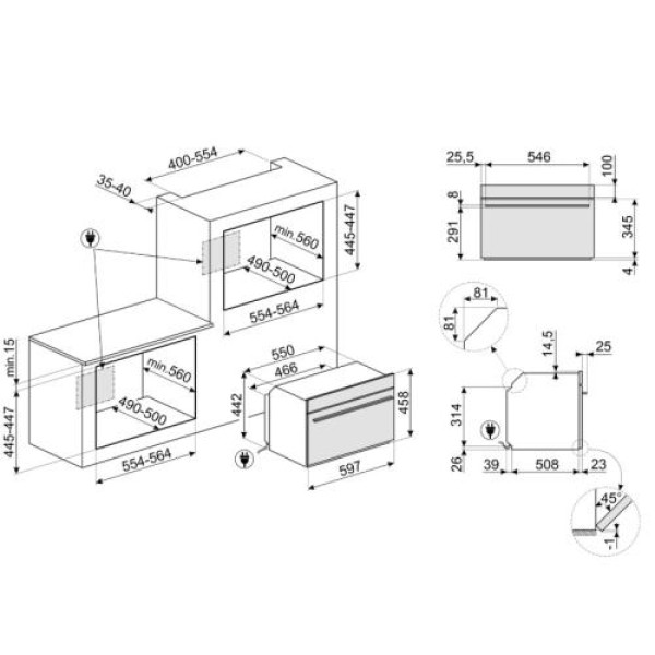 Kompakt auru-kombi-mikrolaineahi smeg linea, aurupuhastus, a++, 40 l, must