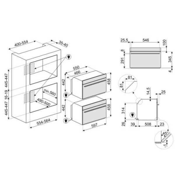 Kompakt auru-kombi-mikrolaineahi smeg linea, aurupuhastus, a++, 40 l, must