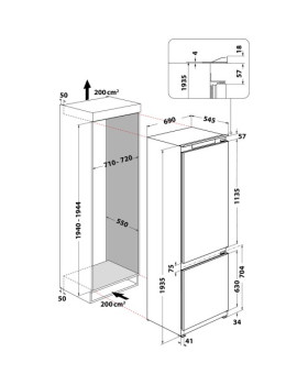 Külmik whirlpool, integreeritav, 194 cm, 299/101 l, 35 db, elektrooniline juhtimine, nofrost, valge-foto4