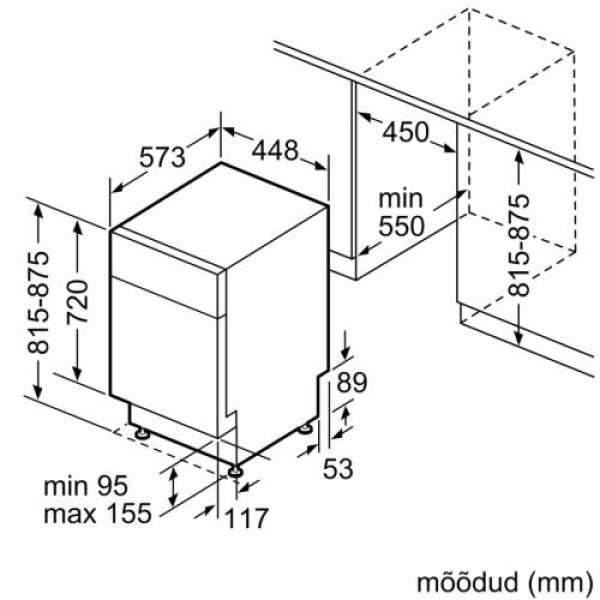 Nõudepesumasin bosch, integreeritav, 3 korvi, 45 cm, 43 db, rv-teras Nõudepesumasin bosch, integreeritav, 3 korvi, 45 cm, 43 db, rv-teras