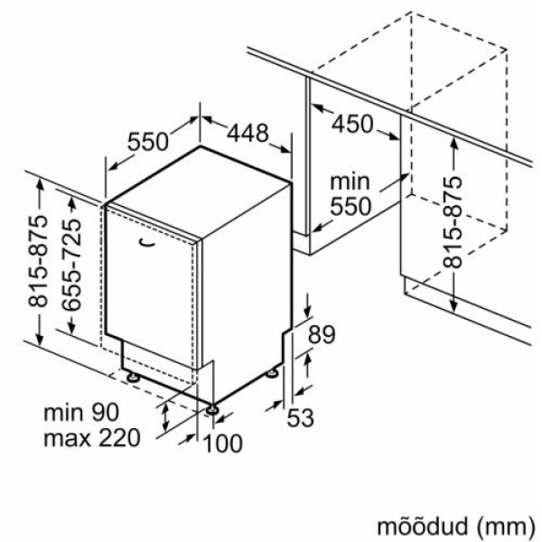 Nõudepesumasin bosch, integreeritav, 45 cm, 46 db